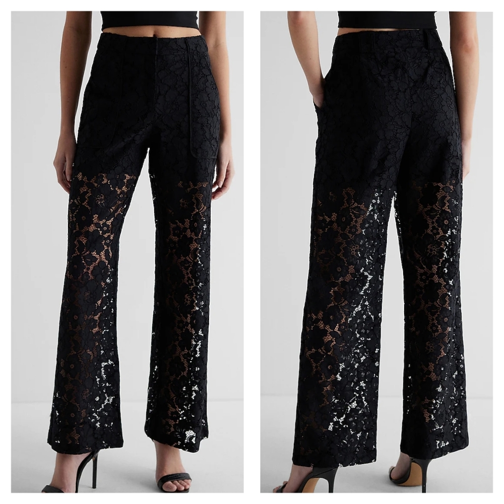 Express High Waist Lace Trousers in Black, Tailored Bootcut, Size 6R, EUC!